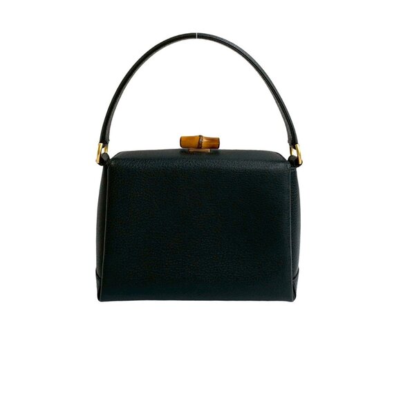 GUCCI Authentic Black Leather Bamboo Shoulder Bag - Picture 3 of 10